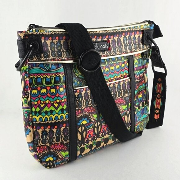 Sakroots Crossbody Medium Bag Coated Canvas Boho Art-To-Wear Multi Color Neon - Picture 4 of 16